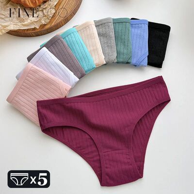 FINETOO 5PCS/SET Cotton Ribbed Striped Underwear for Women P