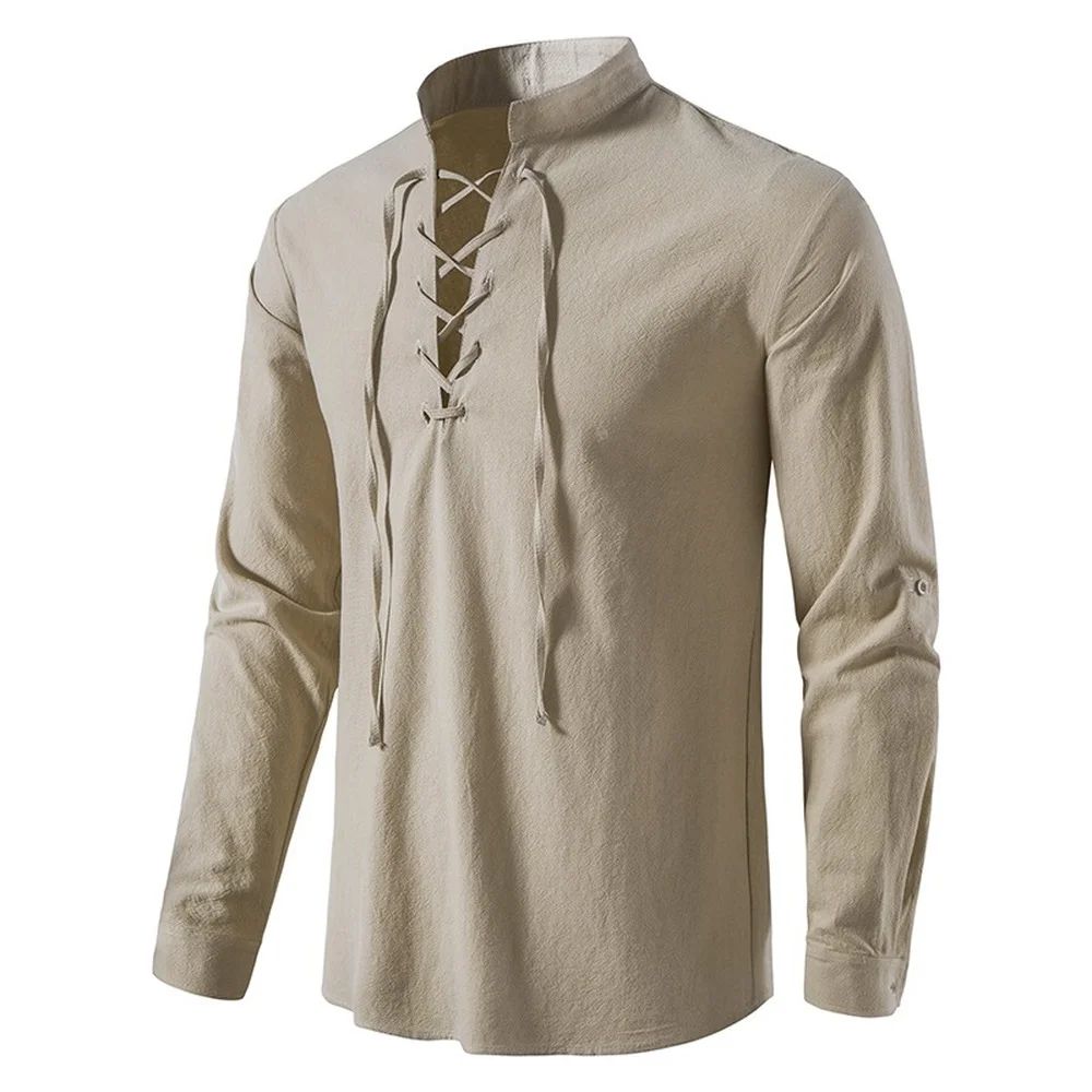 New Men's Casual Blouse Cotton Linen Shirt Tops Long Sleeve