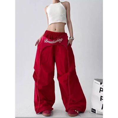 Korean Y2K Cargo Pants Women Streetwear Letter Print Baggy S
