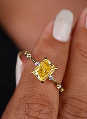 Huitan Minimalist Yellow Cubic Zirconia Women Rings Temperam