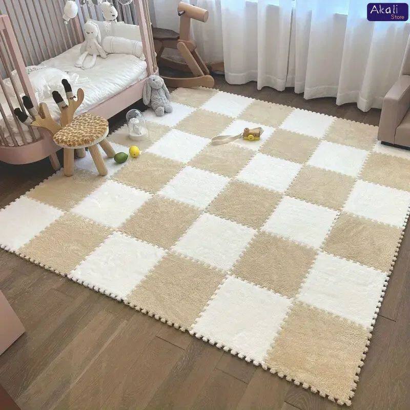 4/12pcs Plush Puzzle Foam Floor Mat Soft Fluffy Interlocking