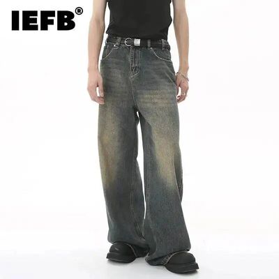 IEFB Summer Men's Denim Pants Old Blue Washed Male Jeans Str