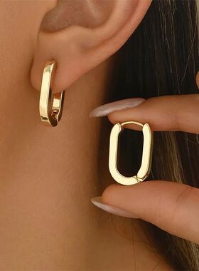 New Gold Color Square Hoop Earrings for Women Men Stainless