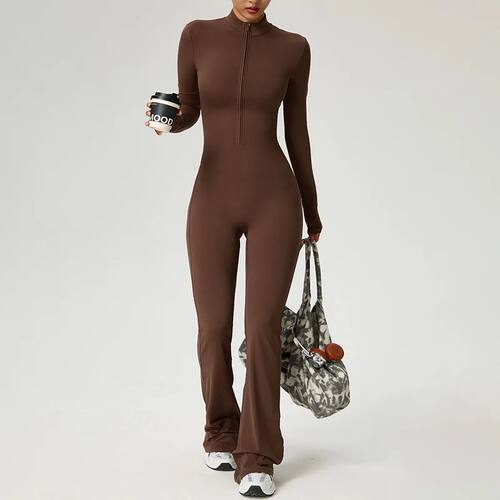 TRY TO BN Sports Yoga Jumpsuit Long Sleeves Zipper High Stre