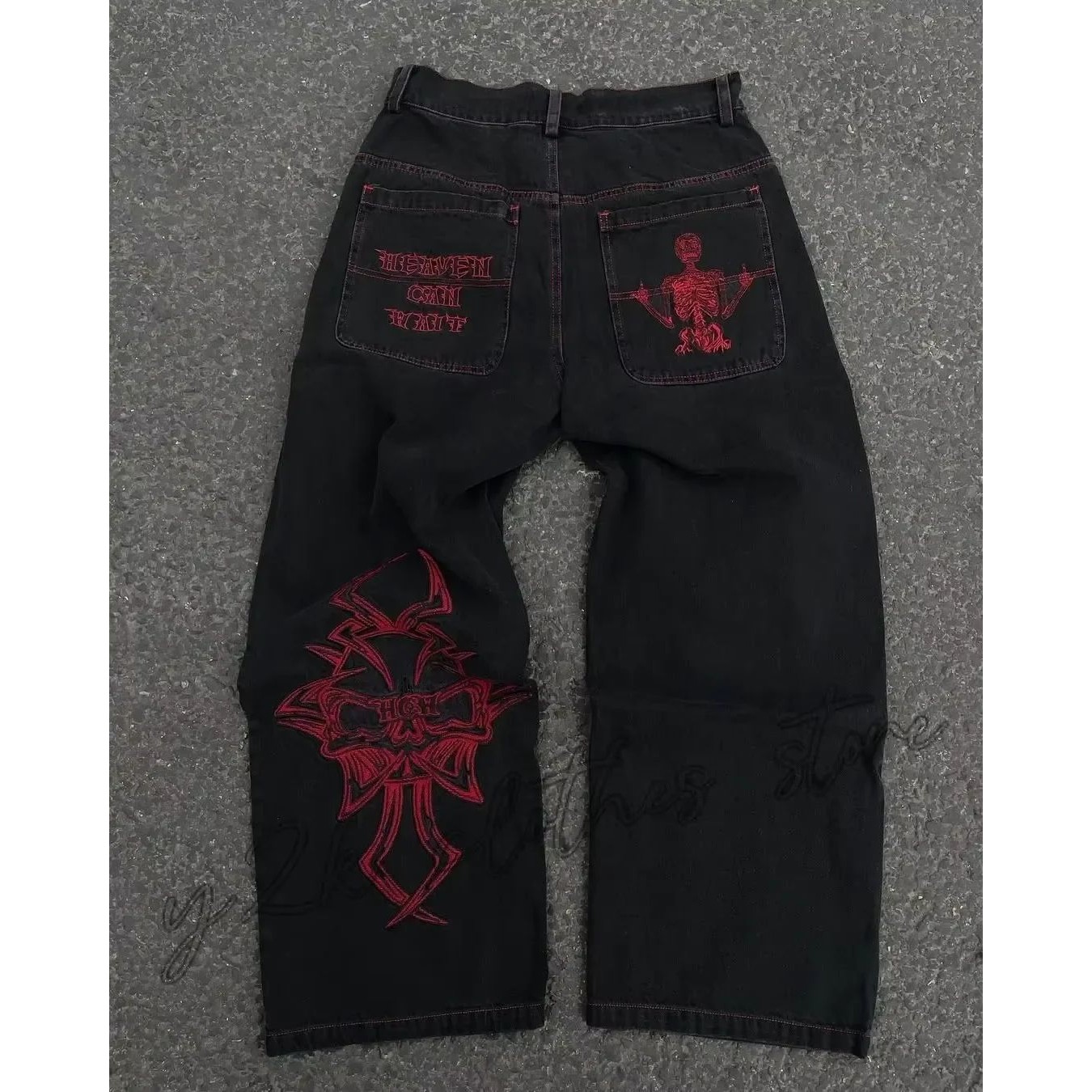 Vintage Jeans Y2K Clothes Men Women Gothic Hip Hop Pocket Em