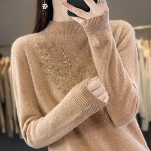 Women Sweaters Thick Warm Autumn Winter Mock Neck Fashion Pu