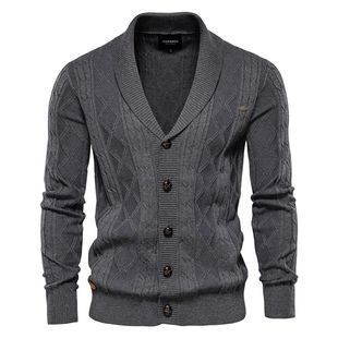 Cardigan Men Casual AIOPESON Breasted Argyle Single Cotton