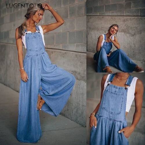Women Denim Overalls Loose Jumpsuits Wide-leg Summer Female