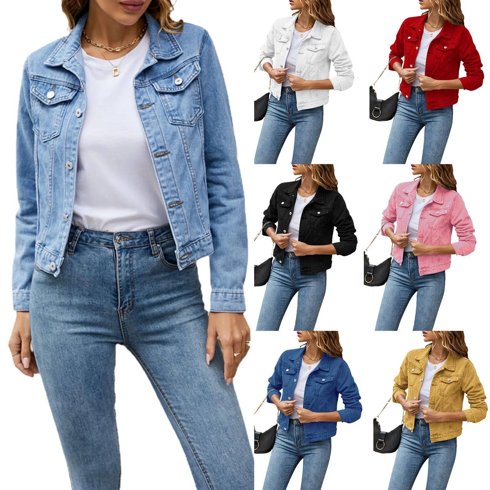 Women's Denim Jackets Fashion Female Casual Long Sleeve Lape图片