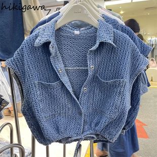 Denim Crop Jackets for Women 2025 Ropa Mujer Short Sleeve Sl