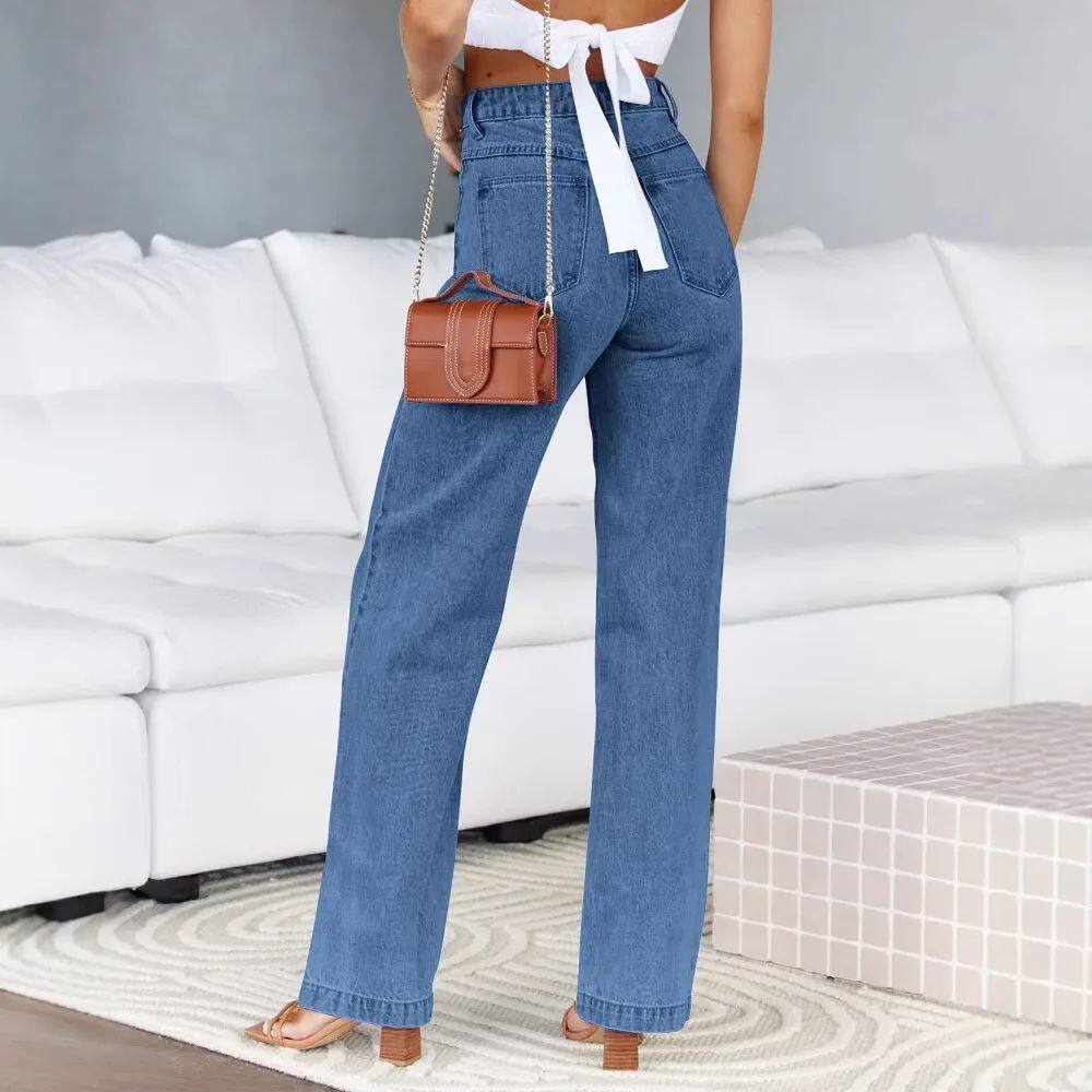 Women's Wide Leg Jeans Commute Style High Waist Denim Pants图片