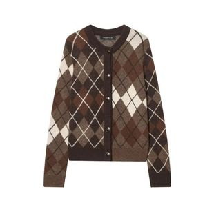 Button Soft Long Neck with Cardigan Argyle Women Autumn