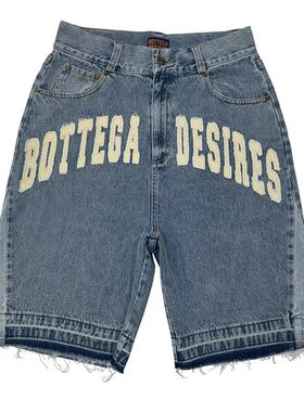 American Style Harajuku Retro Denim Shorts with Letter Embro