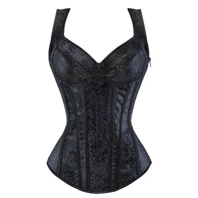 Women Corset with Straps Black Overbust Corset Plus Size Flo