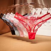 Lace Mesh Floral Ladies Sexy Embroidered Thong Panties Yarn