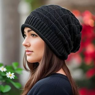 Women's Beanie Hat Fashionable Chunky Slouch Cap with Elasti