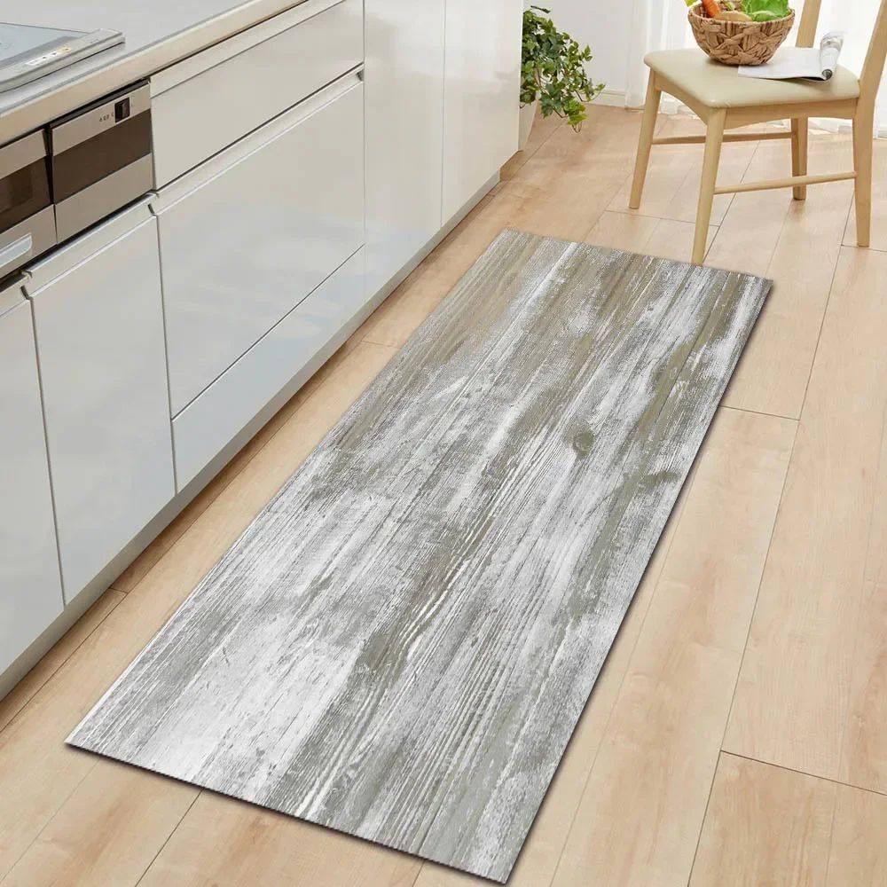 1Pcs Modern Simple Wood Pattern Print Floor Mat Kitchen Bath