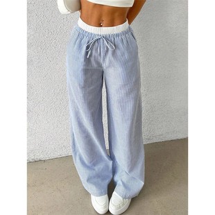 Women's Casual Striped Woven Wide Leg Pants Fall Winter 2024
