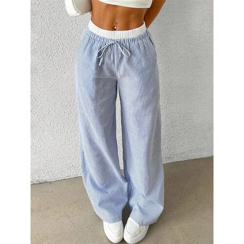 Women's Casual Striped Woven Wide Leg Pants Fall Winter 2024
