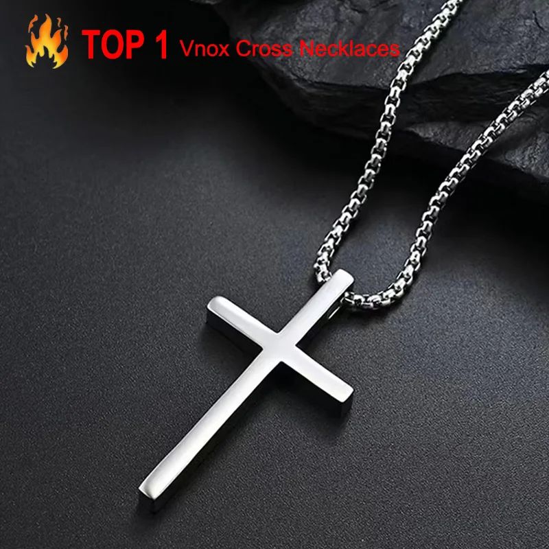 Vnox Cross Necklace for Men Women, Silver Color Plain Cross
