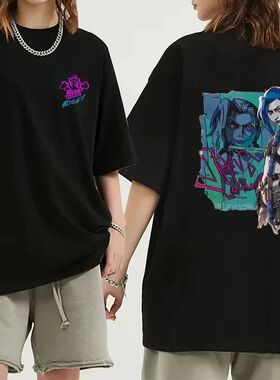Arcane Jinx Graffiti Printed T-shirt Men and Women Fashion H