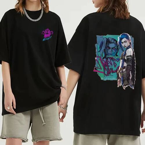 Arcane Jinx Graffiti Printed T-shirt Men and Women Fashion H