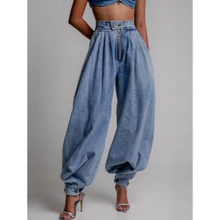 Waist Zipper Trousers Spring Harem High Loose Women Denim
