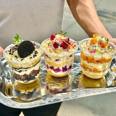 草莓波波杯一次性U型奶油蛋糕杯子透明芒果奥利奥胖胖啵啵杯360ml