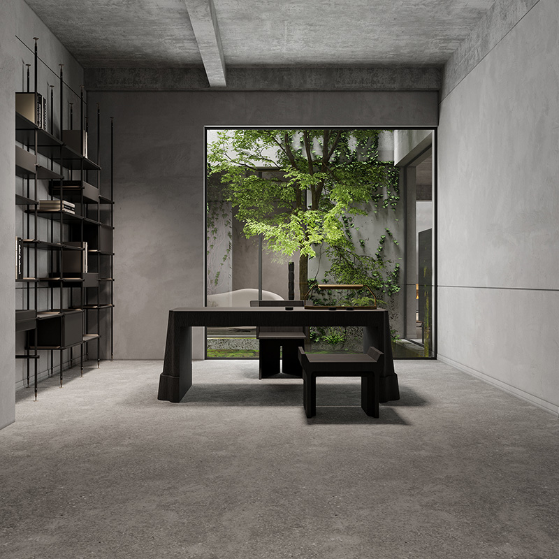 未墨设计师家具 流石实木书桌 黑色橡木贴面办公桌电脑桌书房书桌