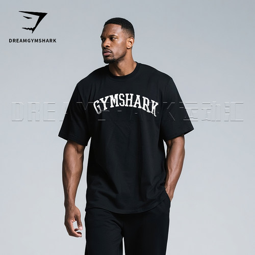 GYM肌肉鲨鱼宽松运动短袖力量训练撸铁有氧高强度运动上衣健身服