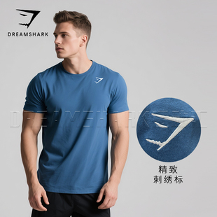 GYM肌肉鲨鱼CREST系列短袖LOGO刺绣纯棉T恤健身卧推休闲男运动衫