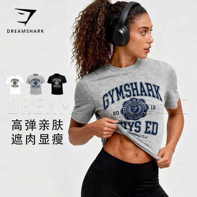 GYMSHARK女子运动短袖瑜伽普拉提圆领显瘦上衣训练T
