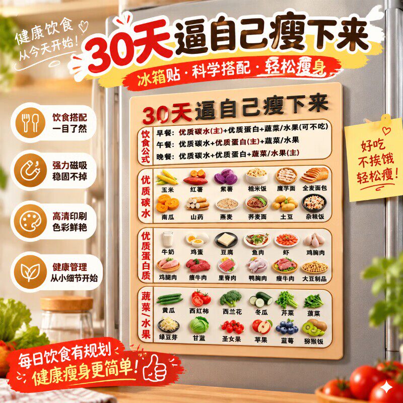 自律减肥亚克力磁吸冰箱贴送礼