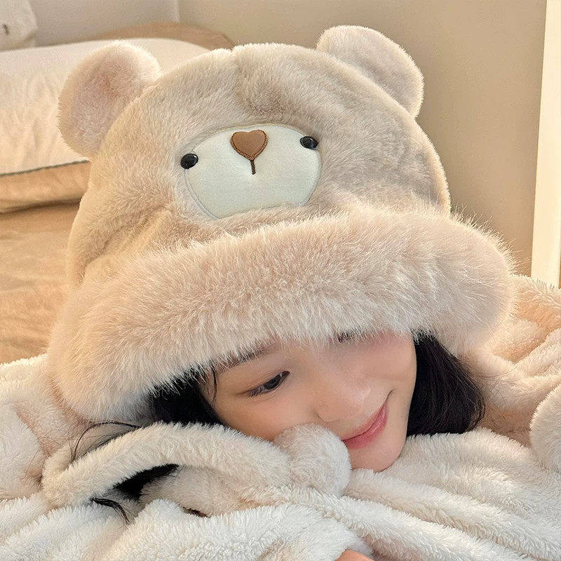 秋冬保暖毛绒小熊帽甜美百搭女款