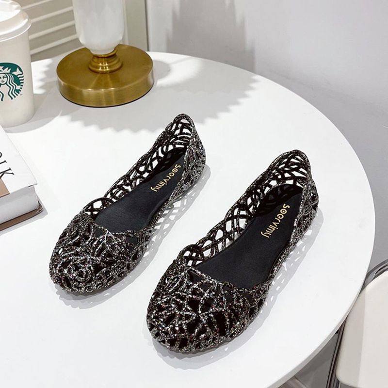 塑料凉鞋女夏镂空闪粉平底鸟巢沙滩鞋度假防滑洞洞水晶果冻鞋跨境,女鞋,时尚芭蕾鞋,淘宝优惠券,粉丝福利购,淘宝优惠卷