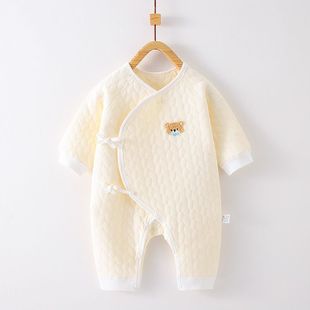 婴儿连体衣保暖纯棉春秋冬睡衣新生宝宝夹棉哈衣爬服秋装衣服无骨