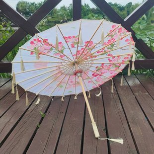 女童雨伞小学生网红轻便古风油纸伞流苏飘带伞汉服道具古代古装伞