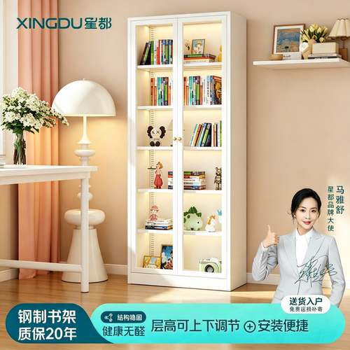 星都钢制书架带门玻璃门铁艺书柜