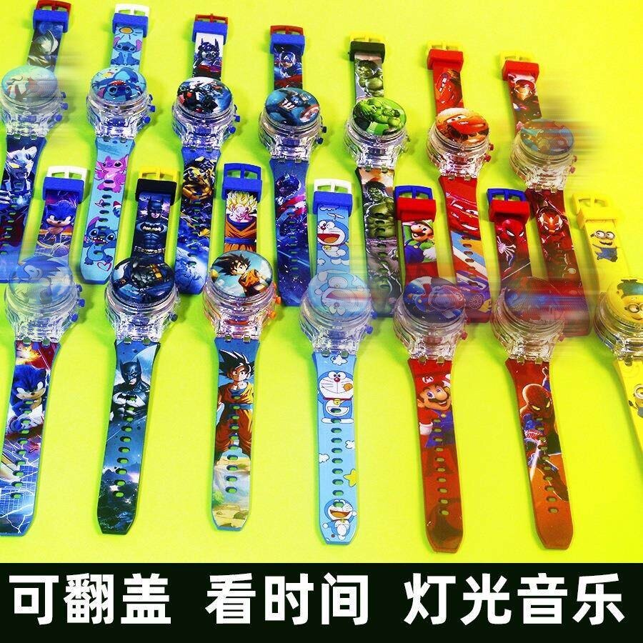 奥特史迪仔旋转翻盖灯光音乐手表 盖子旋转解压的电子陀螺卡通表