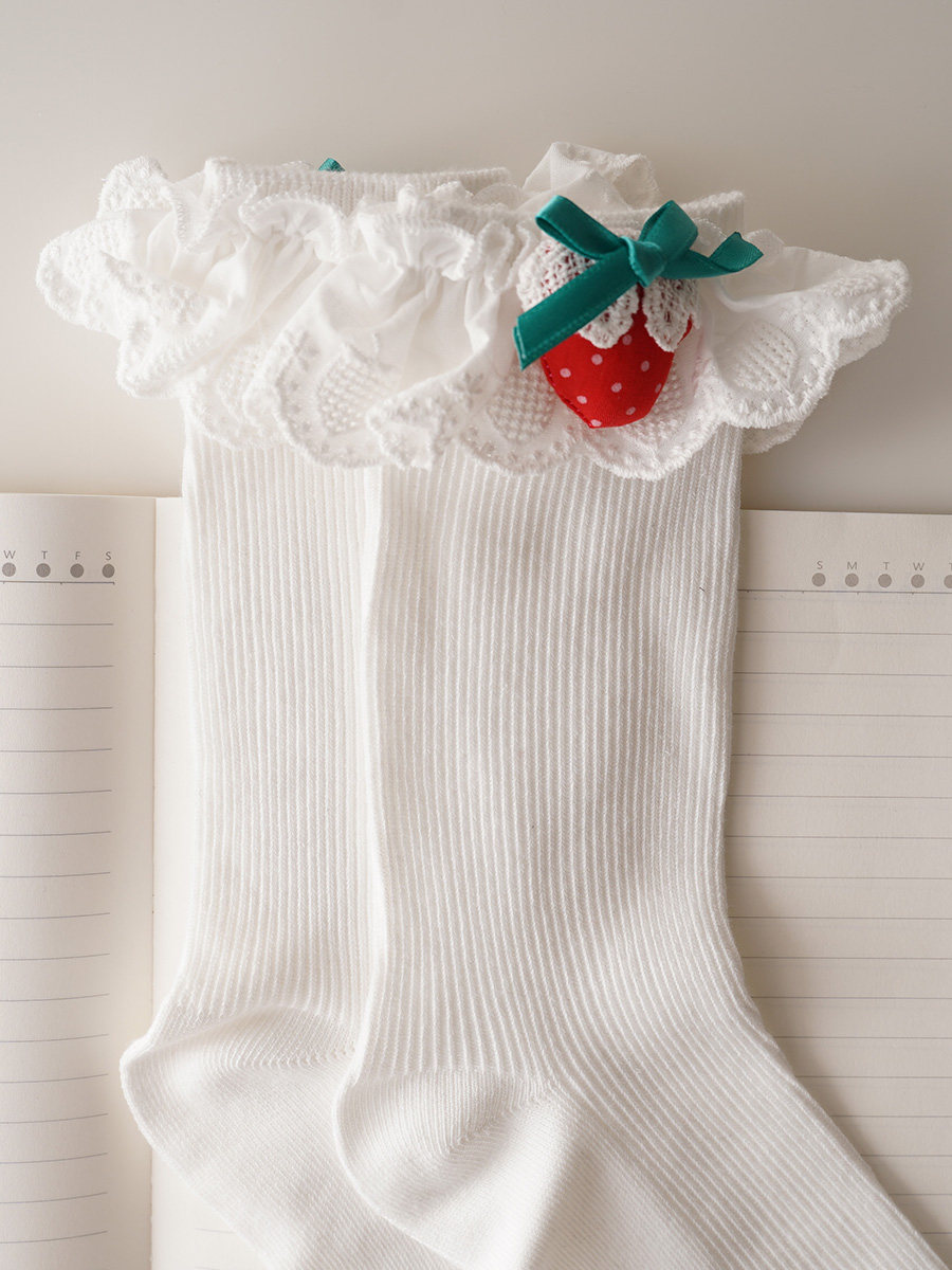 Strawberry Lace Lolita Socks with Cotton Ruffle Trim - Product image 5