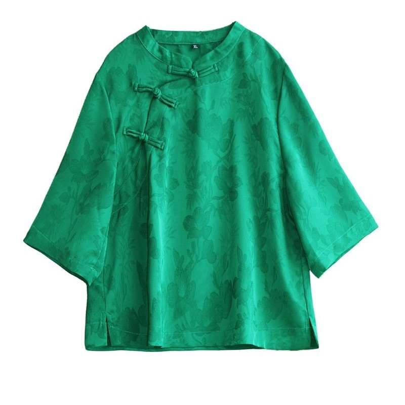 短款衬衫女式2025夏新款新中式复古小立领斜襟5分喇叭袖上衣纯色,女装/女士精品,汉服上装,淘宝优惠券,粉丝福利购,淘宝优惠卷