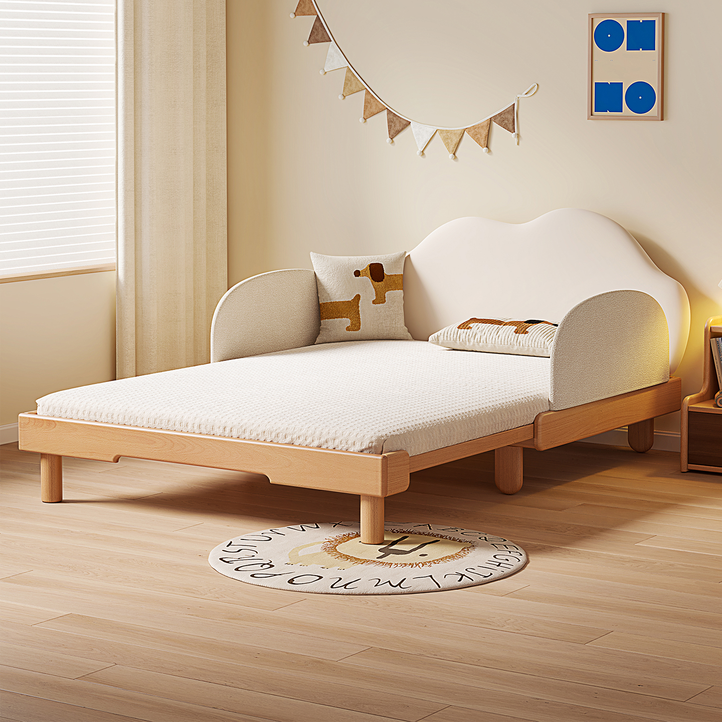 榉木全实木男孩女孩儿童床