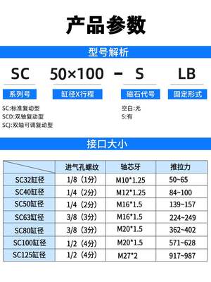 星辰SCJ32-25-40/50-63-50/75/100/125/150/200/-50S带磁可调气缸