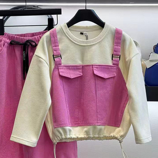 DC2025新款儿童装男女童秋冬玫红背带卫衣3686