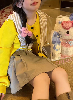 新款春秋儿童装黄色开衫毛衣6119