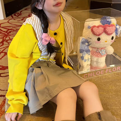 新款春秋儿童装黄色开衫毛衣6119