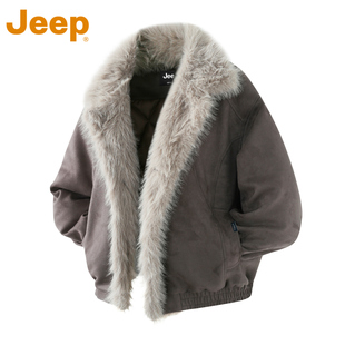 JEEP吉普鹿皮绒大毛领棉服外套男款秋冬季高级感宽松保暖防寒棉衣