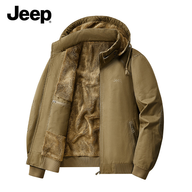 JEEP吉普户外防寒保暖棉服男款冬季爆款加绒加厚可脱卸帽工装外套