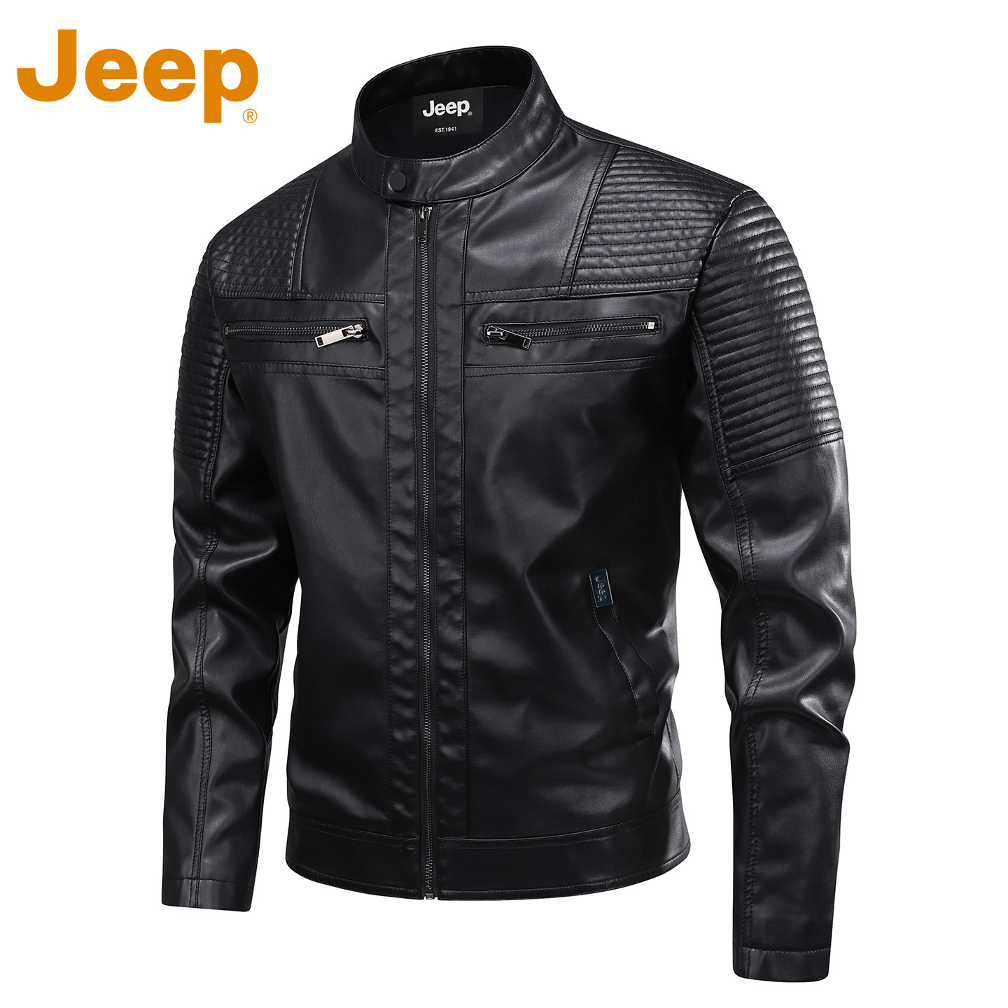 JEEP吉普美式潮牌机车服皮衣夹克男款春秋季修身休闲立领外套上衣