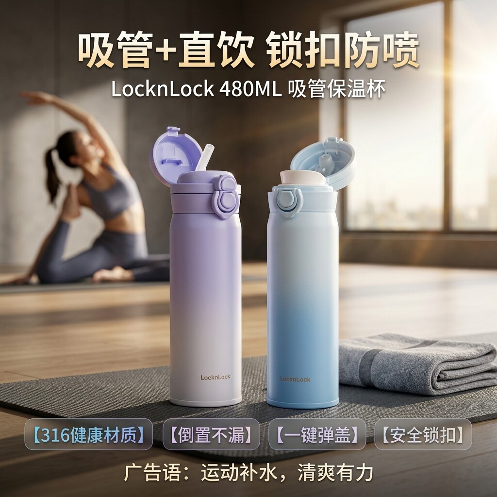 乐扣乐扣316保温吸管双饮口水杯图片